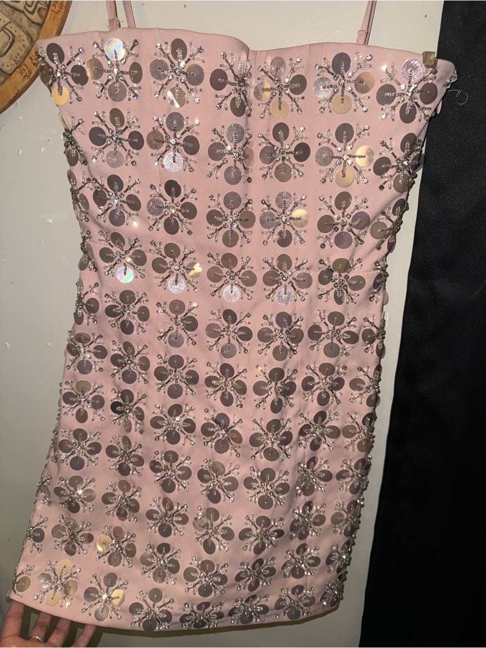 NWT Oh Polly mini Blush Embellished form fitting delicate spaghetti strap